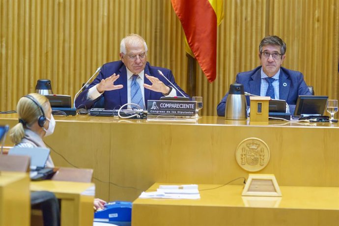 El alto representante de la Unión para Asuntos Exteriores y Política de Seguridad y vicepresidente de la Comisión Europea, Josep Borrell, durante la comparecencia en la Comisión para la Reconstrucción Social y Económica. 