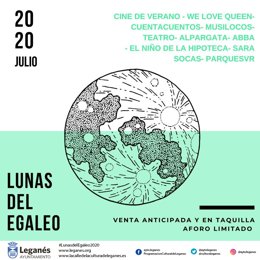 Cartel promocional del festival de verano 'Las Lunas del Egaleo 2020', en Leganés.