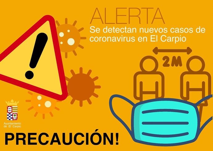 Imagen de aviso sobre nuevos casos de Covid-19 difundida por el Ayuntamiento de El Carpio (Córdoba).