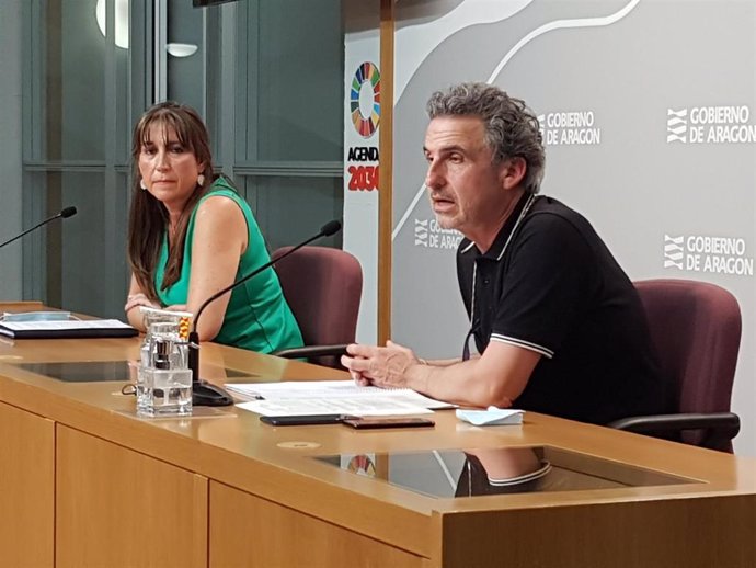 La consejera de Sanidad de Aragón, Sira Repollés, y el director general de Salud Pública, Francisco Javier Falo, en la rueda de prensa.