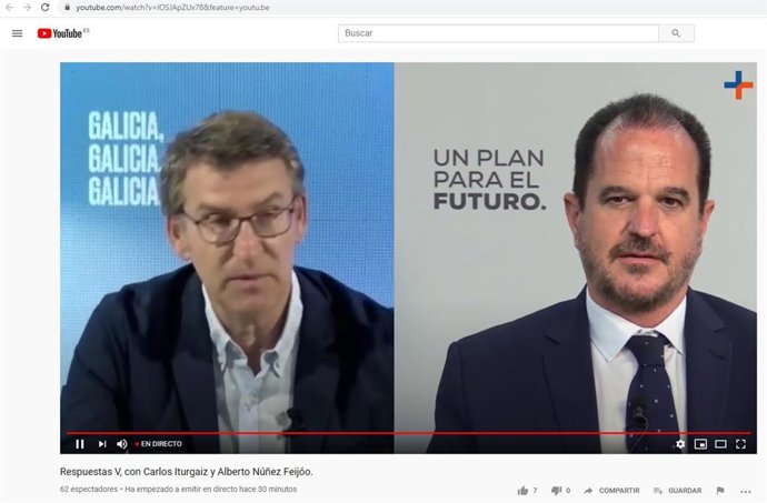 Encuentro telemático del presidente de la Junta de Galicia, Alberto Núñez Feijóo,  con el candidato de pp+cs Carlos iturgaiz