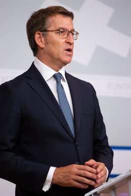 El presidente de la Xunta, Alberto Núñez Feijóo, tras una rueda de prensa del Consello