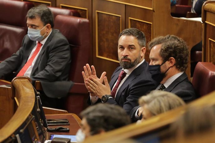 El presidente de Vox, Santiago Abascal, en el Pleno del Congreso 