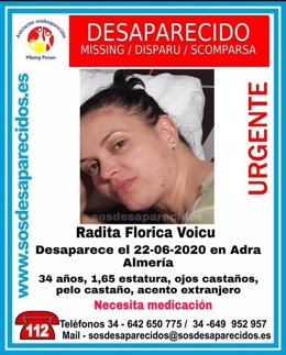 Cartel alertando de la desaparición de Radita Florica Voicu