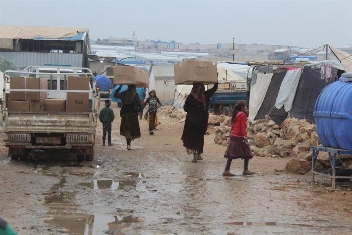 Distribucion de ayuda en la región de Idlib