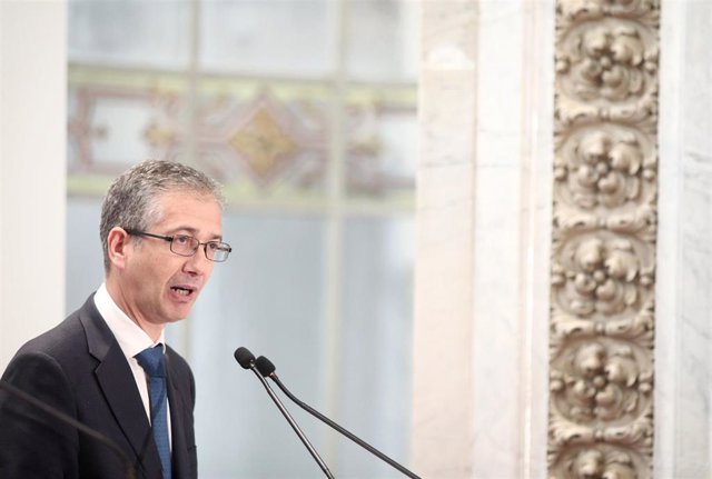 El gobernador del Banco de España, Pablo Hernández de Cos, durante su intervención en la Convención Anual Financiera de la Asociación de Mercados Financieros (AMF), en Madrid (España), a 18 e noviembre de 2019.