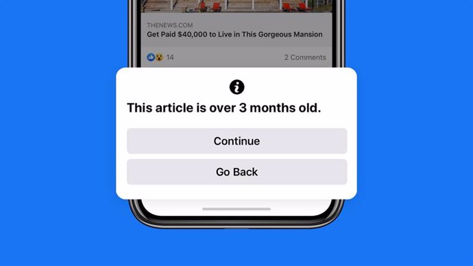 Facebook introduce una nueva notificación para avisar a los usuarios antes de compartir un artículo de hace más de 90 días