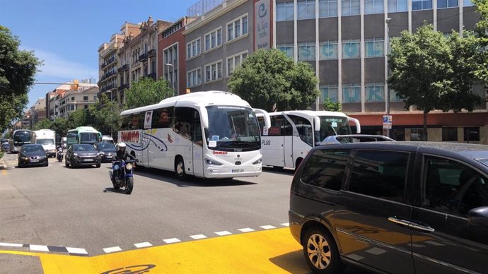 Protesta de autocares en Barcelona