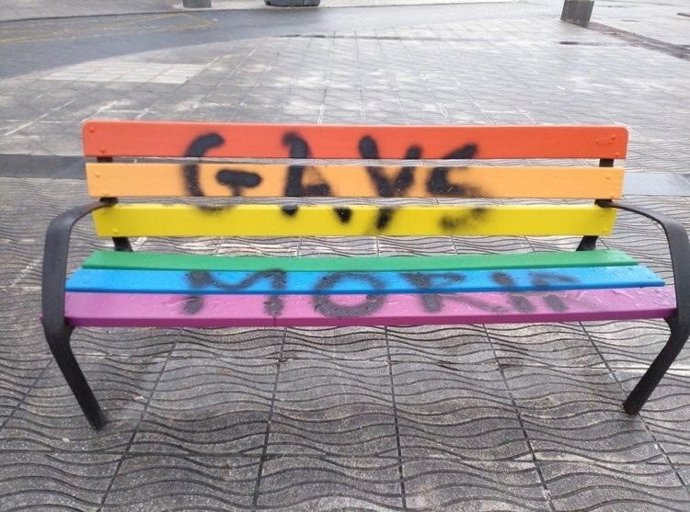 Imagen del banco con pintadas.