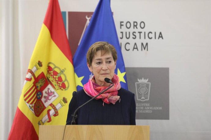 La presidenta del Consejo General de la Abogacía, Victoria Ortega, durante su intervención en el acto de su presentación como nueva presidenta del consejo en el foro de Justicia del Colegio de Abogados, en Madrid (España), a 19 de febrero de 2020.