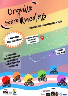 Cartel promocional de la marcha 'Orgullo sobre ruedas' organizada por Xega co motivo del día del Orgullo.