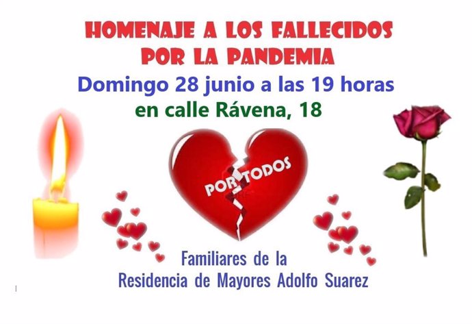 Cartel homenaje a los fallecidos en la residencia Adolfo Suárez durante la pandemia
