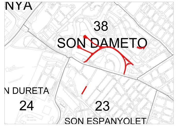 Cambios de pavimento en algunas calles del barrio de Son Dameto.