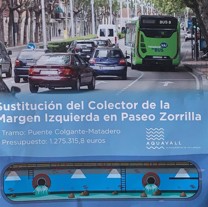 Díptico informativo sobre las obras del colector del margen izquierda en el paseo de Zorrilla.