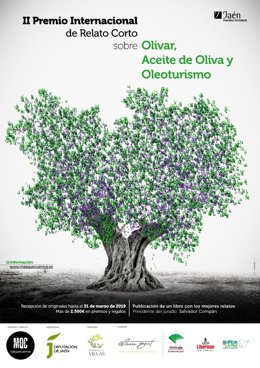 Cartel del 'Concurso Internacional de Relatos Cortos sobre Olivar, Aceite de Oliva y Oleourismo', primer premio de AEMO