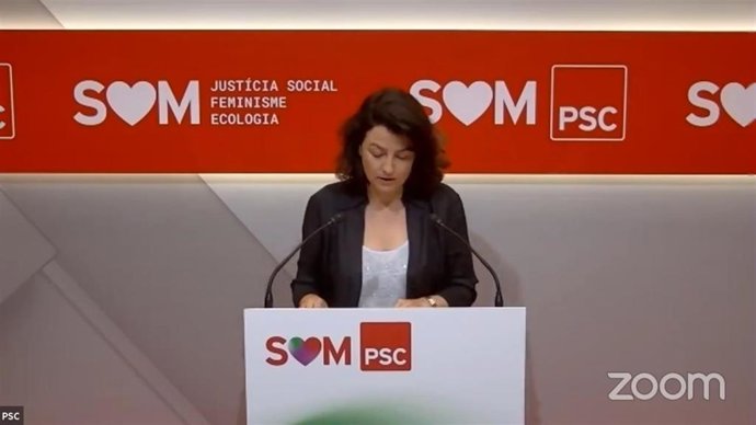La portavoz del PSC en el Parlament, Eva Granados, en rueda de prensa este 29 de junio