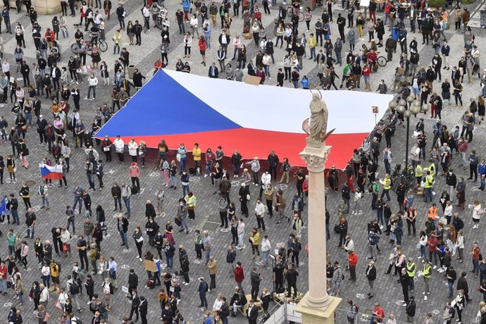 Protesta contra la gestión del Gobierno checo en Praga