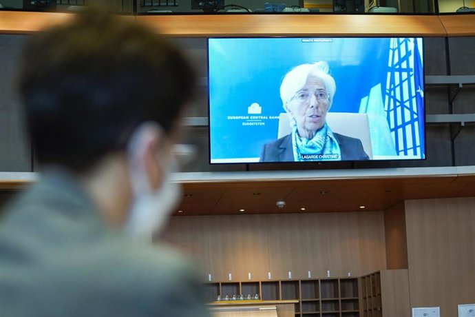Christine Lagarde, presidenta del BCE, durante una videoconferencia