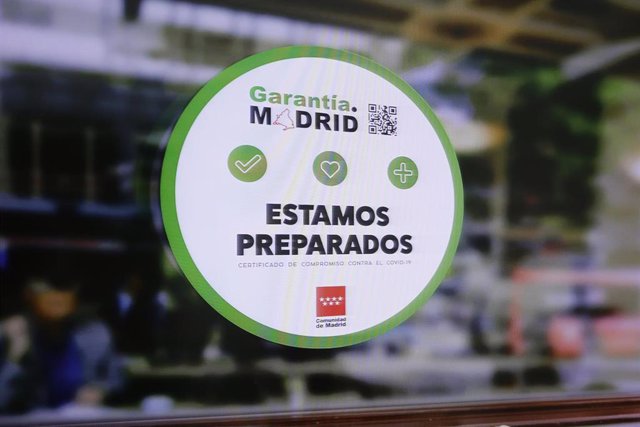 Imagen de "Garantía.Madrid", el sello que ha creado la Comunidad de Madrid para certificar y fomentar las buenas prácticas de las empresas de la región frente a los riesgos asociados al coronavirus. En Madrid (España), a 29 de mayo de 2020.