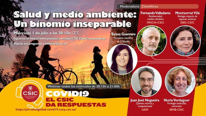 Cartel del webinar de este miércoles 1 de julio organizado por el CSIC sobre la relación entre salud y medio ambiente ante pandemias