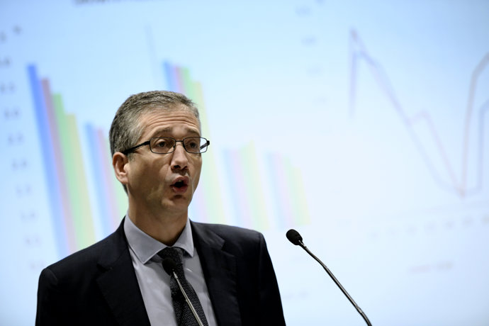 El presidente del Banco de España, Pablo Hernández de Cos, durante su intervención en la inauguración de la jornada 'Spanish Capital Markets Conference' organizada por Afme y AEB, en Madrid (España), a 13 de febrero de 2020.