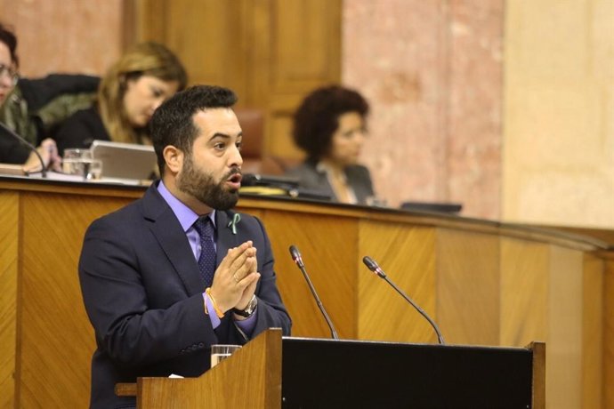 El portavoz adjunto del grupo parlamentario de Ciudadanos (Cs), Fran Carrillo, en una intervención en el Pleno del Parlamento