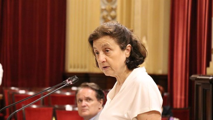 La consellera de Servicios Sociales y Deportes, Fina Santiago, defiende el decreto sobre prestaciones sociales en el Parlament.