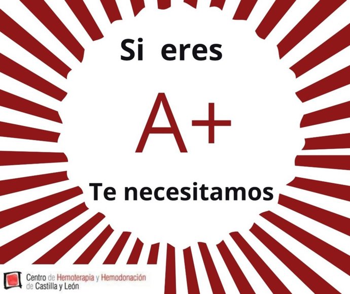Imagen utilizada por el Centro de Hemoterapia y Hemodonación para pedir donantes de sangre tipo A+.