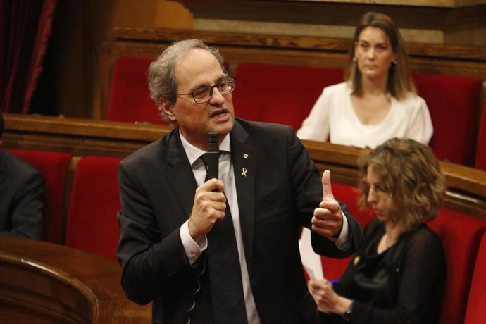 El presidente de la Generalitat, Quim Torra, durante la sesión de control en el Parlament