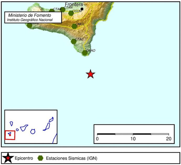 Terremoto localizado por el IGN al sur de El Hierro