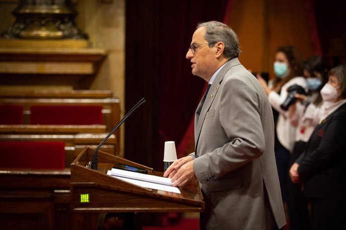 El president de la Generalitat, Quim Torra, en el ple sobre la gestió del coronavirus