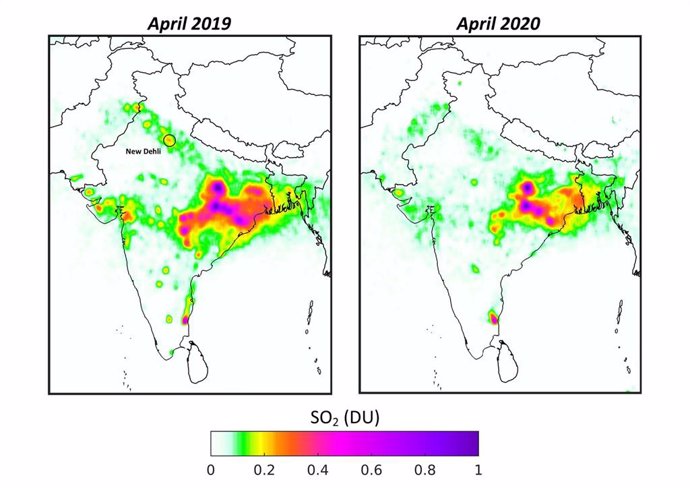 Concentraciones de dióxido de azufre sobre India