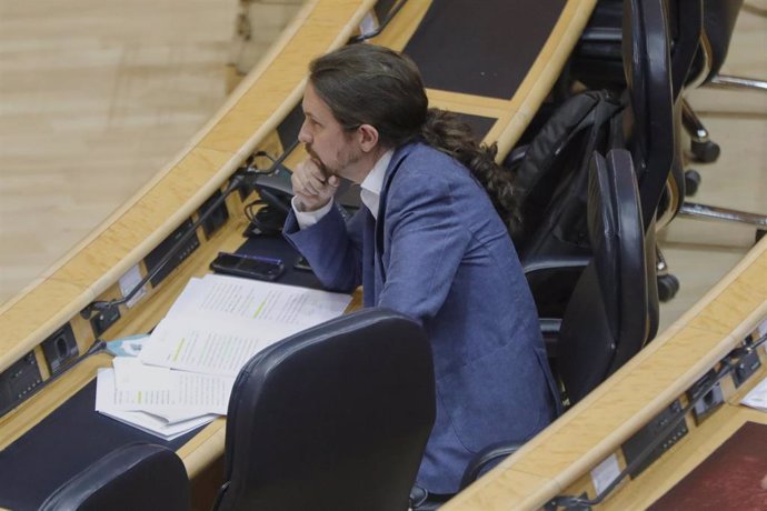 El vicepresidente segundo del Gobierno, Pablo Iglesias, durante el Pleno del Senado del 30 de junio