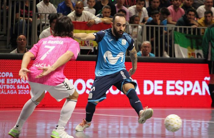 MALAGA, SPAIN - MARCH 07: Ricado Filipe Da Silva "Ricardinho" of Movistar Inter controls the ball during Copa de Espana indoor football match played between Inter Movistar and Vina Albali Valdepenas at Jose Maria Martin Carpena sports Palace