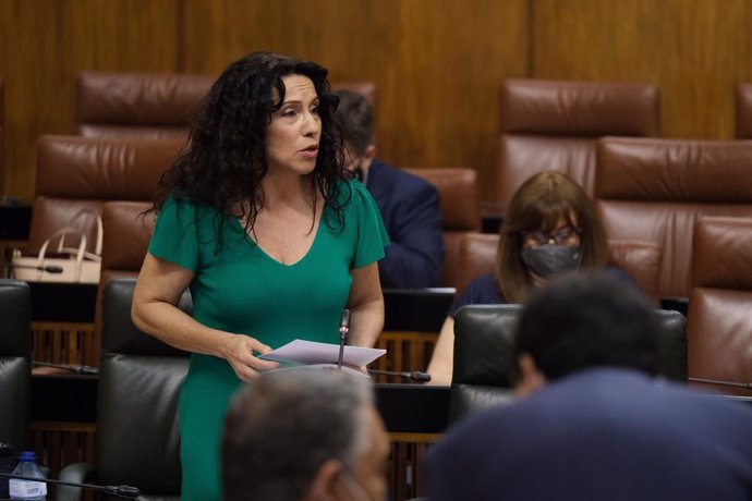 La consejera de Igualdad, Rocío Ruiz, este jueves en el Pleno del Parlamento de Andalucía.