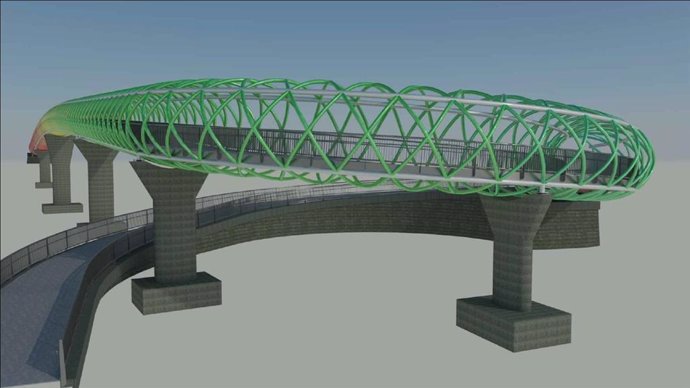 Infografía de la nueva pasarela peatonal que unirá los barrios madrileños de San Cristonal y Butarque.