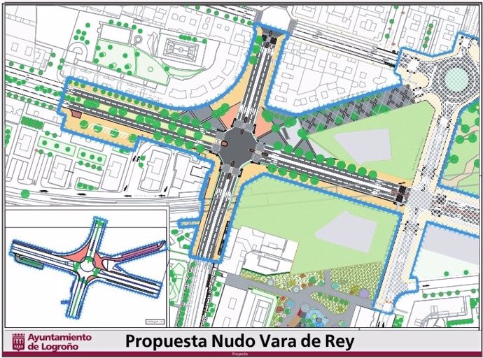 Un cruce semaforizado y la prioridad peatonal para el tramo de Duques de Nájez 2-8, solución que el Ayuntamiento de Logroño ha planteado a LIF para el Nudo de Vara de Rey.
