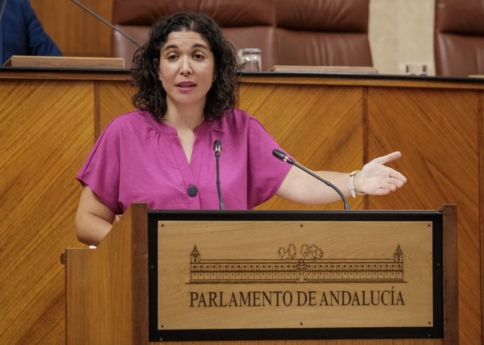 La parlamentaria del PSOE-A Noelia Ruiz interviene en el Pleno del Parlamento.