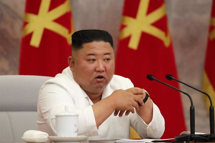 Kim Jong Un en la reunión de la Ejecutiva del Comité Central del Partido de los Trabajadores de Corea del Norte este viernes