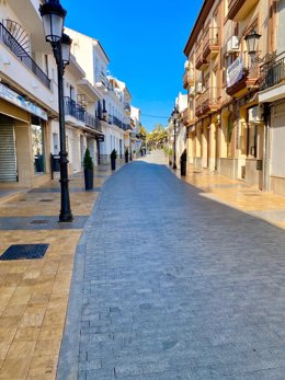 Calle vacía de Lepe (Huelva) durante el periodo de confinamiento.