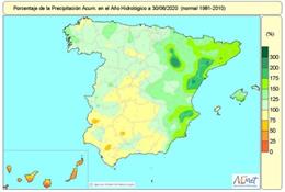 El año hidrológico acumula un superávit de lluvias del 16% en el conjunto de España en los primeros nueve meses.