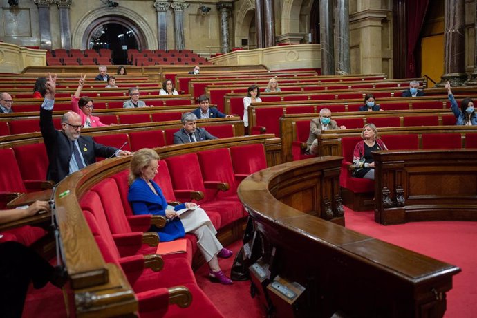 Los diputados del Parlament indican el sentido de su voto durante el pleno monográfico sobre la gestión del coronavirus.