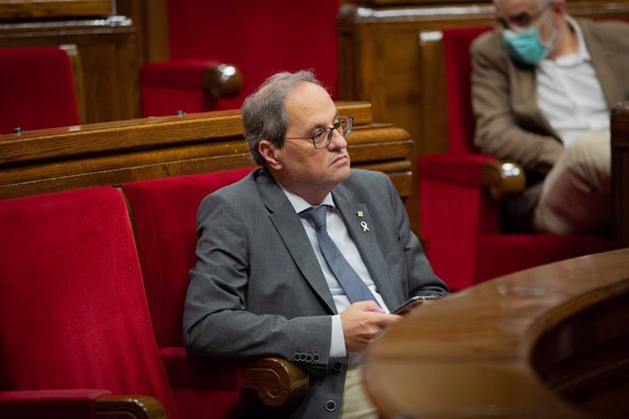 El president de la Generalitat, Quim Torra, en el ple sobre la gestió del coronavirus al Parlament
