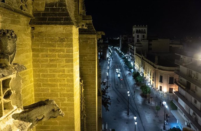 Vistas de la capital andaluza desde las cubiertas de la  Catedral de Sevilla que se prepara para visitas nocturnas guiadas. Sevilla  a 30 de junio del 2020