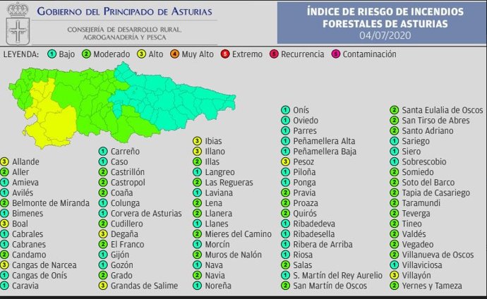 Mapa riesgo de incendio forestal.