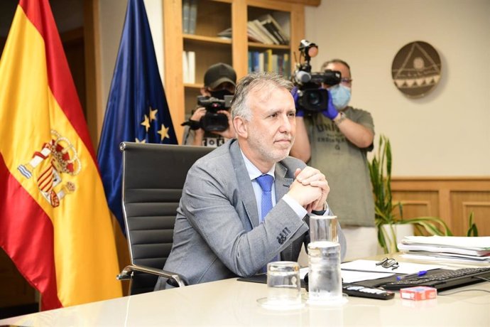 El presidente del Gobierno de Canarias, Ángel Víctor Torres, este jueves durante una videoconferencia