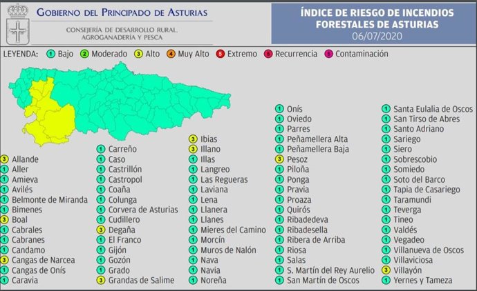 Mapa de riesgos por incendio forestal.