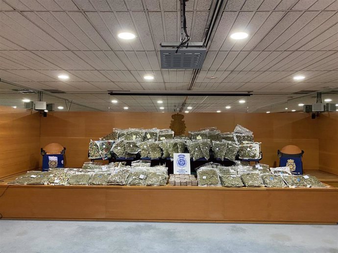 Imagen del hachís y marihuana intervenidos por Policía Nacional a una red que tenía preparada la distribución de la droga por Europa.