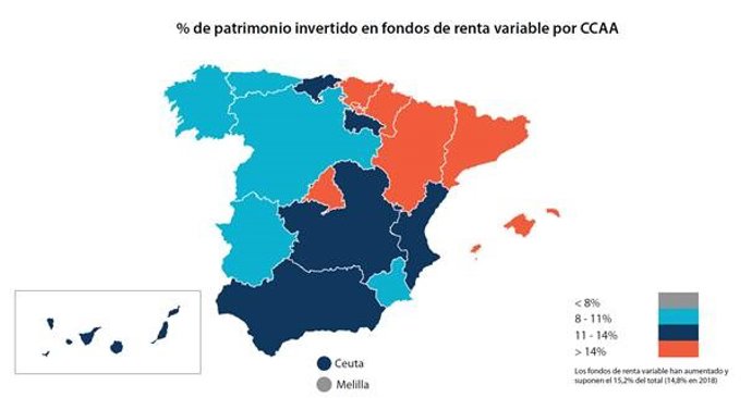 Patrimonio en fondos de inversión por comunidades autónomas