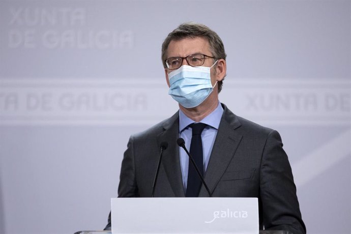 El presidente de la Xunta, Alberto Núñez Feijóo, en una rueda de prensa.